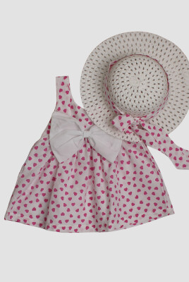 Toptan Bebek Kalp Desenli Şapkalı Elbise 6-24M Kidexs 1026-60179 Pembe