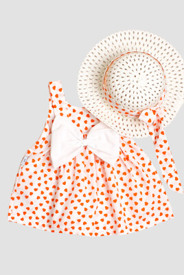 Toptan Bebek Kalp Desenli Şapkalı Elbise 6-24M Kidexs 1026-60179 Turuncu