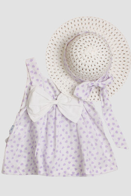 Toptan Bebek Kalp Desenli Şapkalı Elbise 6-24M Kidexs 1026-60179 Lila