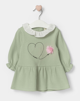 Toptan Bebek Kalp Nakışlı Çiçekli Elbise 9-24M Bupper Kids 1053-24533 Yeşil