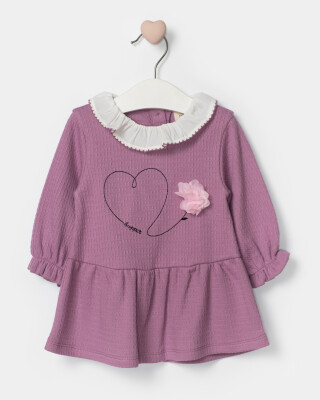 Toptan Bebek Kalp Nakışlı Çiçekli Elbise 9-24M Bupper Kids 1053-24533 - 4