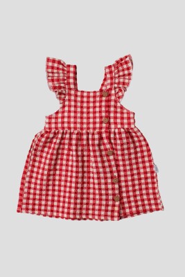 Toptan Bebek Kolu Fırfırlı Pötikareli Elbise 6-24M Kidexs 1026-60140 Kırmızı