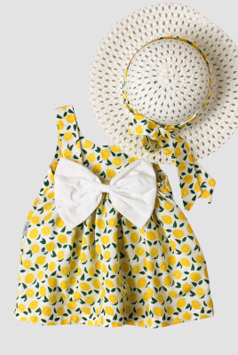 Toptan Bebek Limon Desenli Şapkalı Elbise 6-24M Kidexs 1026-60177 Sarı