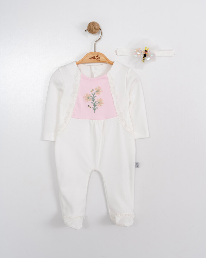 Toptan Bebek Tulum ve Saç Bandanası Takım 0-6M Miniborn 2019-6149 - 2