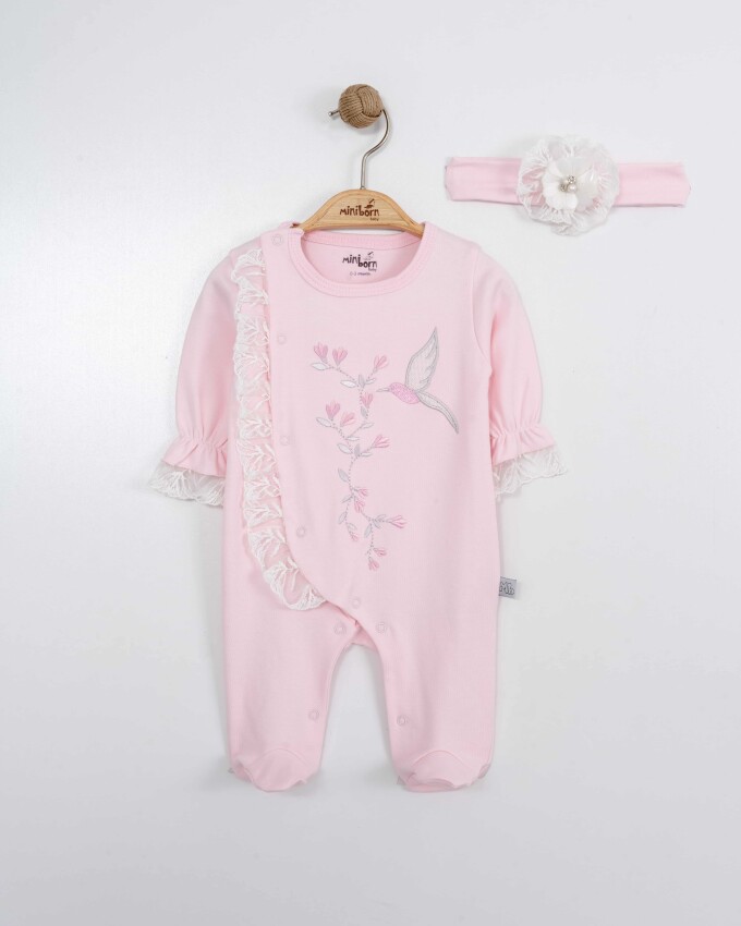 Toptan Bebek Tulum ve Saç Bandanası Takım 0-6M Miniborn 2019-6169 - 1