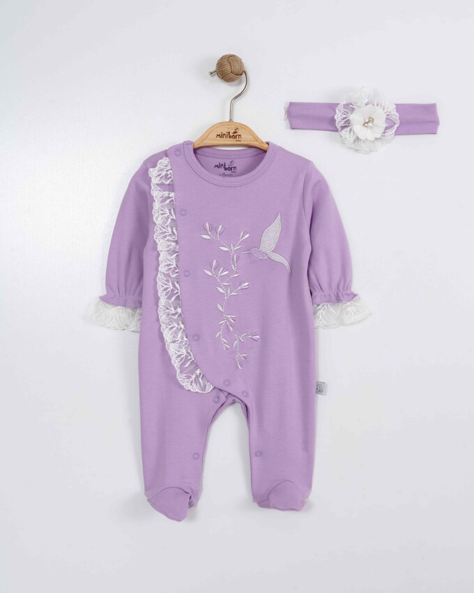 Toptan Bebek Tulum ve Saç Bandanası Takım 0-6M Miniborn 2019-6169 - 2