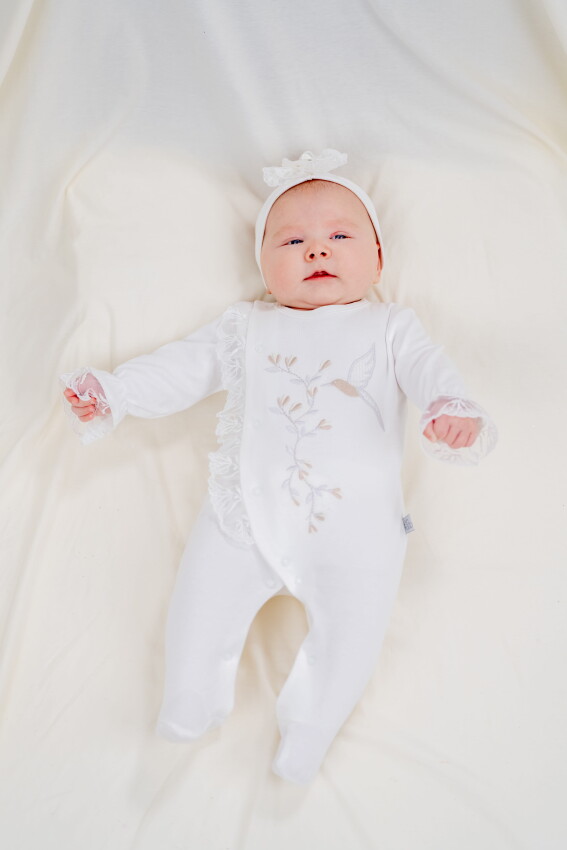 Toptan Bebek Tulum ve Saç Bandanası Takım 0-6M Miniborn 2019-6169 - 3