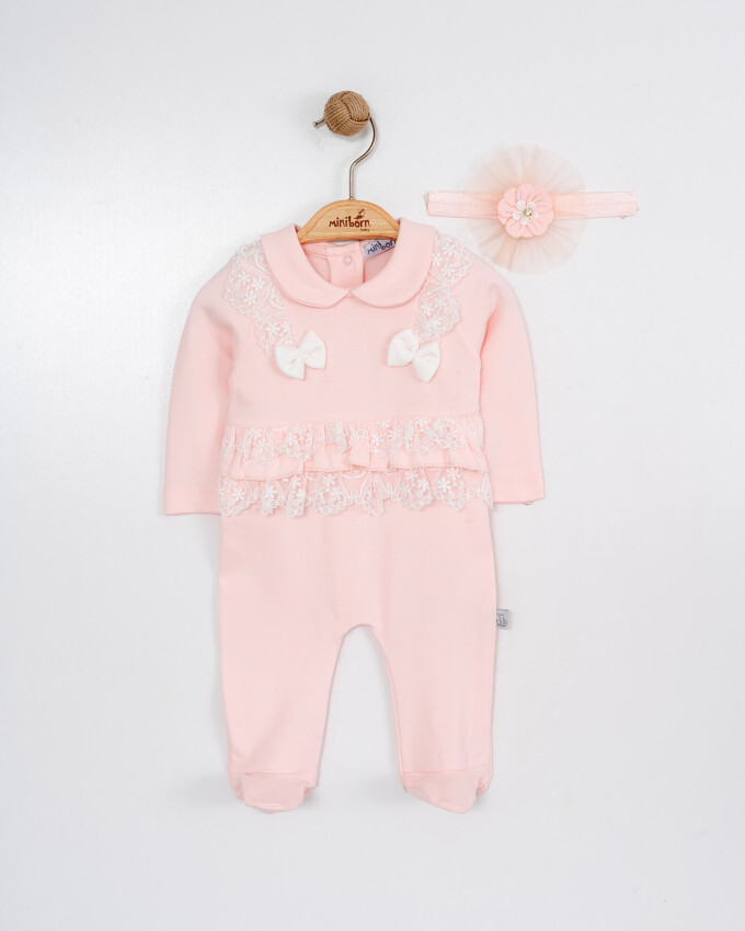 Toptan Bebek Tulum ve Saç Bandanası Takım 0-6M Miniborn 2019-6171 - 3