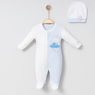 Toptan Bebek Tulum ve Şapka Takım 0-6M Miniborn 2019-6050 Beyaz