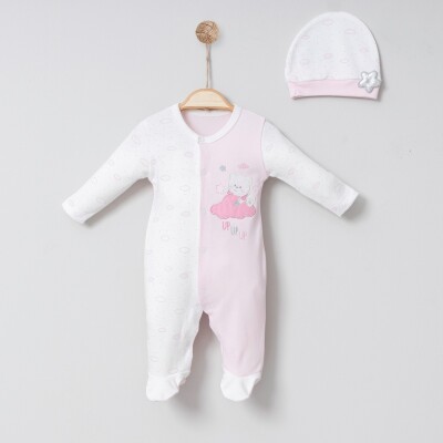 Toptan Bebek Tulum ve Şapka Takım 0-6M Miniborn 2019-6051 Beyaz