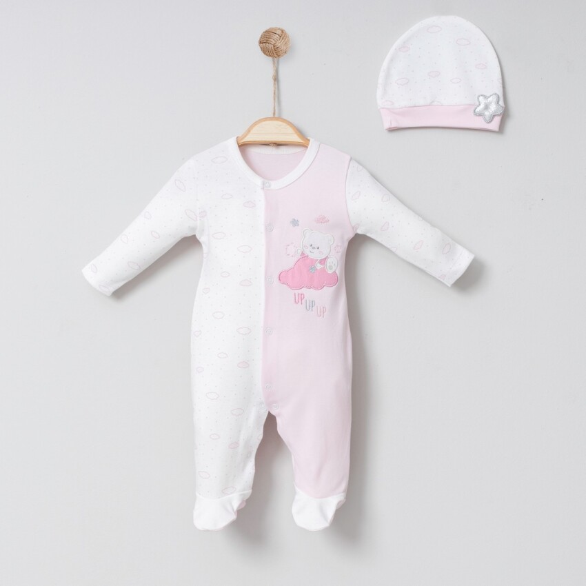 Toptan Bebek Tulum ve Şapka Takım 0-6M Miniborn 2019-6051 - 1