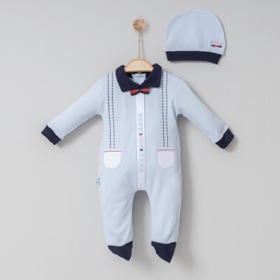 Toptan Bebek Tulum ve Şapka Takım 0-6M Miniborn 2019-6071 - Miniborn
