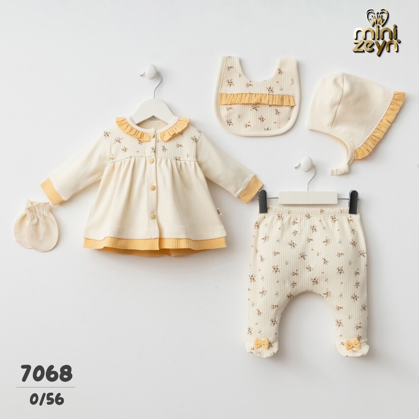 Toptan Bebek Yenidoğan Çiçekli 5'li Takım 0-3M Minizeyn 2014-7068 - 1