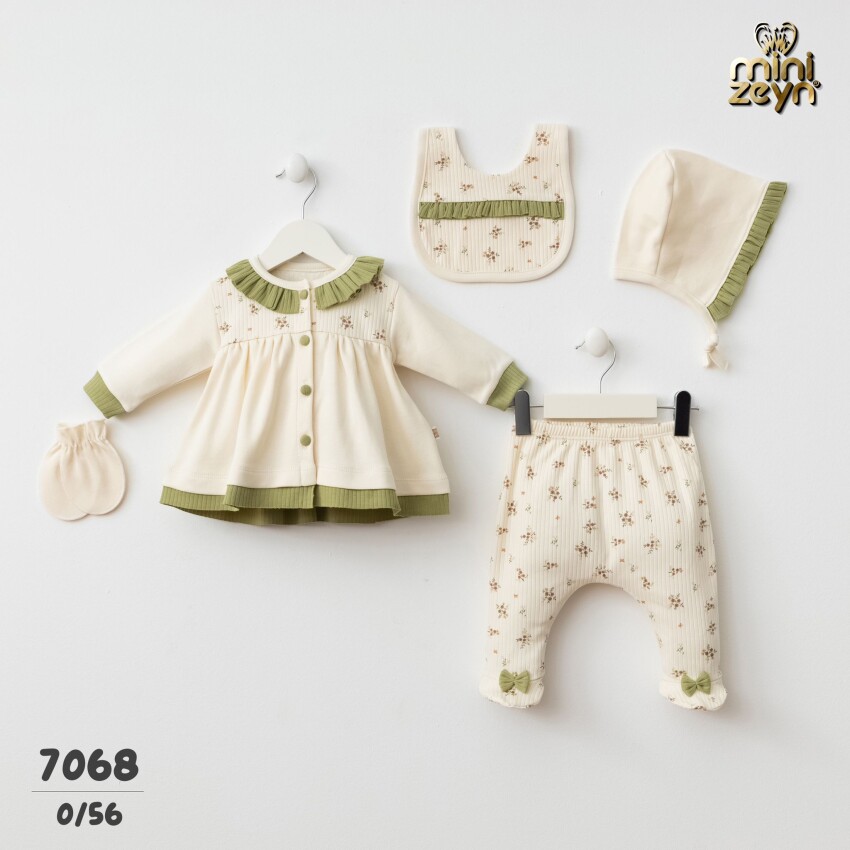 Toptan Bebek Yenidoğan Çiçekli 5'li Takım 0-3M Minizeyn 2014-7068 - 2