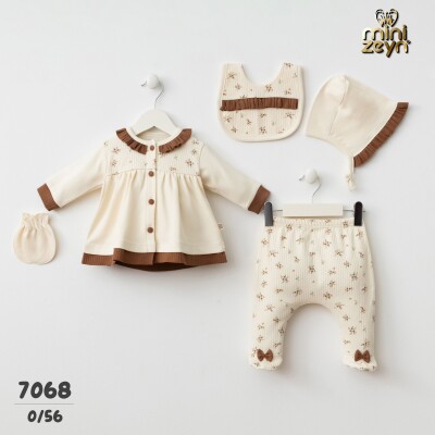 Toptan Bebek Yenidoğan Çiçekli 5'li Takım 0-3M Minizeyn 2014-7068 - 3