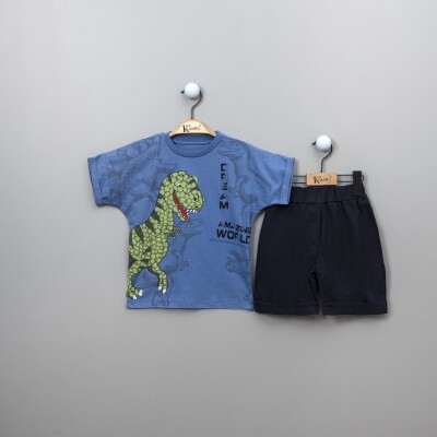 Toptan Dinozor Baskılı T-Shirt ve Şort Takım 2-5Y Kumru Bebe 1075-3880 - 1