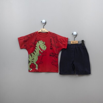 Toptan Dinozor Baskılı T-Shirt ve Şort Takım 2-5Y Kumru Bebe 1075-3880 - 4