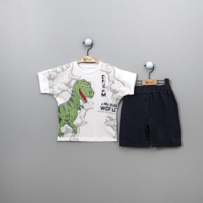 Toptan Dinozor Baskılı T-Shirt ve Şort Takım 2-5Y Kumru Bebe 1075-3880 - 5