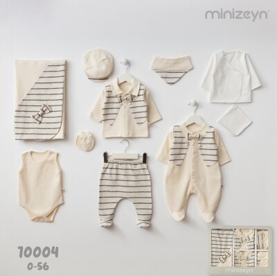 Toptan Erkek Bebek 10'lu Yenidoğan Takım 0-3M Minizeyn 2014-10004 Ekru