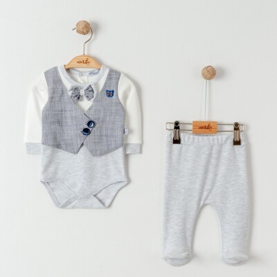 Toptan Erkek Bebek 2'li Badi ve Pantolon Takımı 0-6M Miniborn 2019-9073 - Miniborn (1)