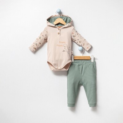 Toptan Erkek Bebek 2'li Badi ve Pantolon Takımı 3-12M Bubbles 2040-3007 Yeşil