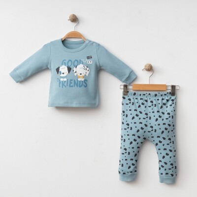 Toptan Erkek Bebek 2'li Badi ve Pantolon Takımı 3-12M Gümüş Baby 2043-2100 Gümüş Baby 2043-002100 Gü Mavi