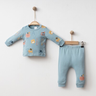 Toptan Erkek Bebek 2'li Badi ve Pantolon Takımı 3-12M Gümüş Baby 2043-2110 Gümüş Baby 2043-002110 Mavi