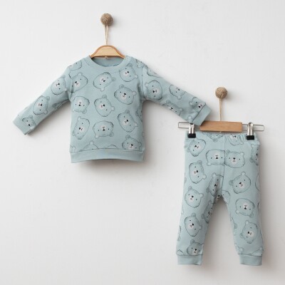 Toptan Erkek Bebek 2'li Badi ve Pantolon Takımı 6-18M Gümüş Baby 2043-002070 Yeşil