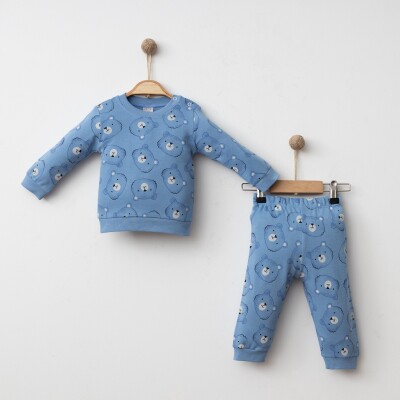 Toptan Erkek Bebek 2'li Badi ve Pantolon Takımı 6-18M Gümüş Baby 2043-002070 İndigo