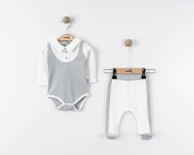 Toptan Erkek Bebek 2'li Body ve Pantolon Takımı 0-6M Miniborn 2019-9090 - Miniborn (1)