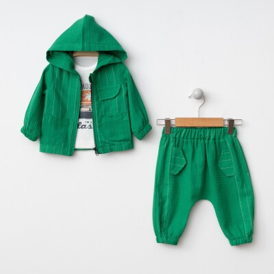 Toptan Erkek Bebek 2'li Ceket, Body ve Pantolon Takımı 6-24M BonBon 2056-7001 Yeşil
