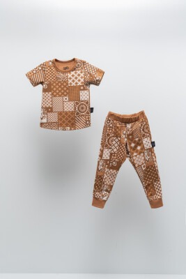 Toptan Erkek Bebek 2'li Desenli Tişört ve Pantolon Moi Noi 1058-MN51211 - 1