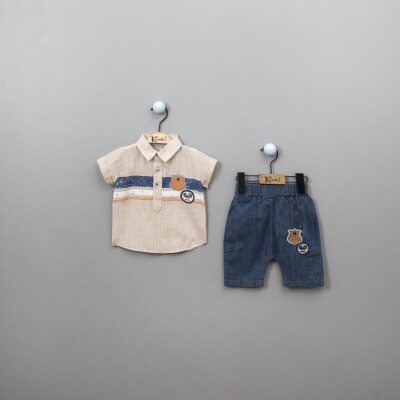 Toptan Erkek Bebek 2'li Gömlek ve Pantolon Takımı 6-18M Kumru Bebe 1075-3840 - 1