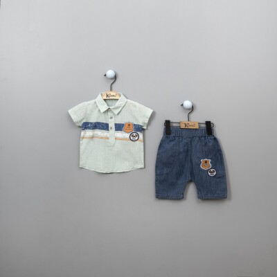 Toptan Erkek Bebek 2'li Gömlek ve Pantolon Takımı 6-18M Kumru Bebe 1075-3840 - 2