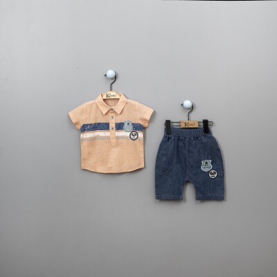 Toptan Erkek Bebek 2'li Gömlek ve Pantolon Takımı 6-18M Kumru Bebe 1075-3840 Somon
