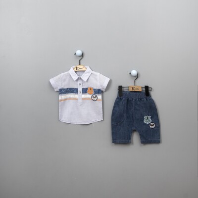 Toptan Erkek Bebek 2'li Gömlek ve Pantolon Takımı 6-18M Kumru Bebe 1075-3840 Mavi