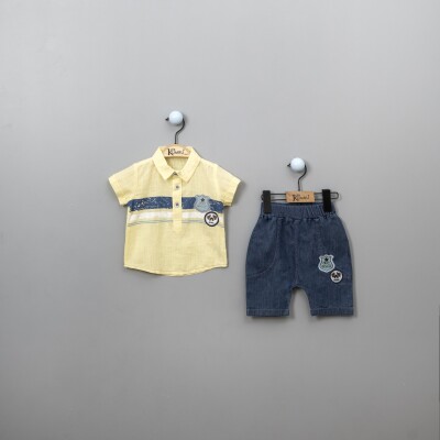 Toptan Erkek Bebek 2'li Gömlek ve Pantolon Takımı 6-18M Kumru Bebe 1075-3840 Sarı