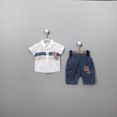 Toptan Erkek Bebek 2'li Gömlek ve Pantolon Takımı 6-18M Kumru Bebe 1075-3840 - 6