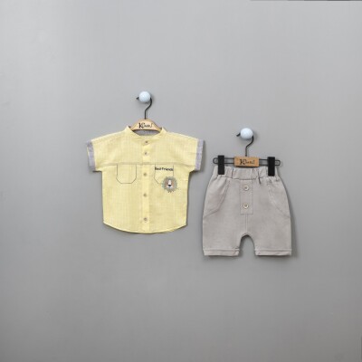Toptan Erkek Bebek 2'li Gömlek ve Şort Takım 6-18M Kumru Bebe 1075-3848 Sarı