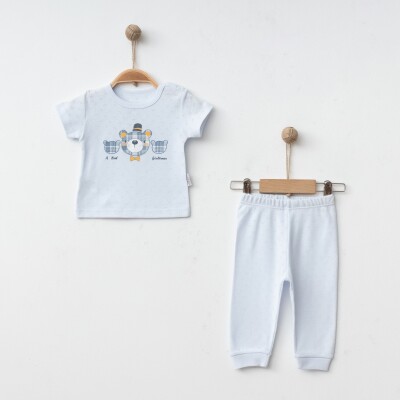 Toptan Erkek Bebek 2'li Pijama Takımı 6-18M Gümüş Baby 2043-002080 Mavi