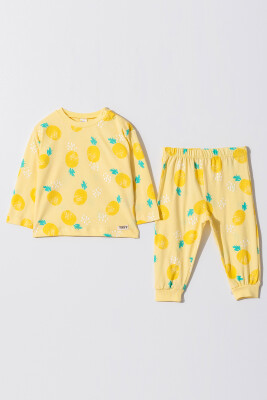 Toptan Erkek Bebek 2'li Pijama Takımı 6-18M Tuffy 1099-1006 Açık Sarı