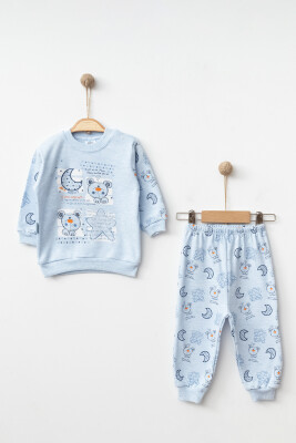 Toptan Erkek Bebek 2'li Pijama Takımı 9-18M Hoppidik 2017-1923 Mavi