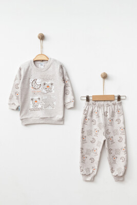 Toptan Erkek Bebek 2'li Pijama Takımı 9-18M Hoppidik 2017-1923 Bej