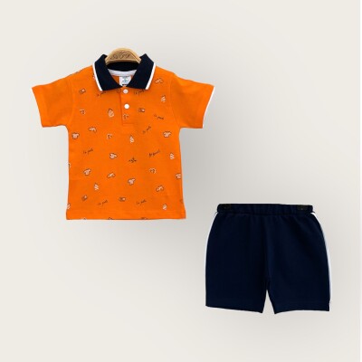 Toptan Erkek Bebek 2'li Polo Yaka T-Shirt ve Şort Takım 6-18M Algiy Mini 2047-3550TK Turuncu