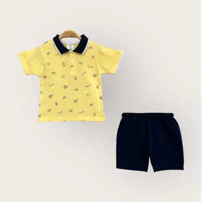 Toptan Erkek Bebek 2'li Polo Yaka T-Shirt ve Şort Takım 6-18M Algiy Mini 2047-3550TK Açık Sarı