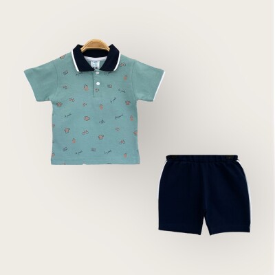 Toptan Erkek Bebek 2'li Polo Yaka T-Shirt ve Şort Takım 6-18M Algiy Mini 2047-3550TK - Algiy Mini