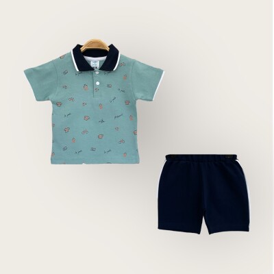 Toptan Erkek Bebek 2'li Polo Yaka T-Shirt ve Şort Takım 6-18M Algiy Mini 2047-3550TK Su Yeşili