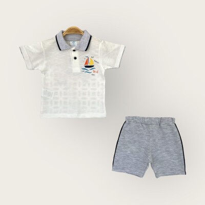Toptan Erkek Bebek 2'li Polo Yaka Tişört ve Şort Takım 1-4Y Algiy Mini 2047-3551TK - Algiy Mini (1)