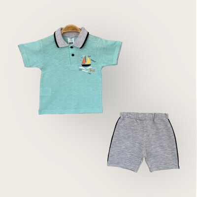 Toptan Erkek Bebek 2'li Polo Yaka Tişört ve Şort Takım 1-4Y Algiy Mini 2047-3551TK - Algiy Mini