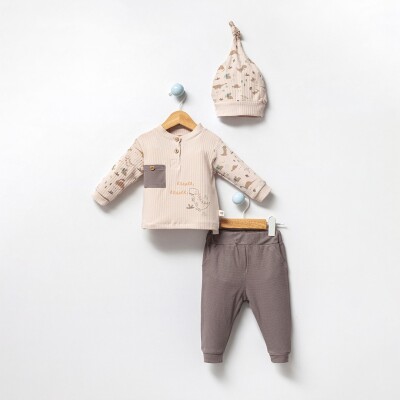 Toptan Erkek Bebek 2'li Şapkalı Badi ve Pantolon Takım 3-18M Bubbles 2040-3003 - Bubbles